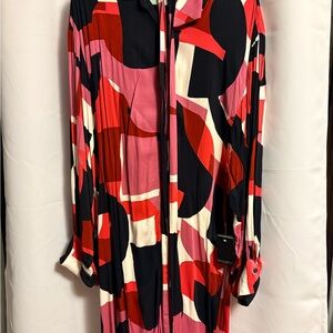Eloquii Red and Black Patterned Dolman Sleeve Midi Shirt Dress with Tie Belt